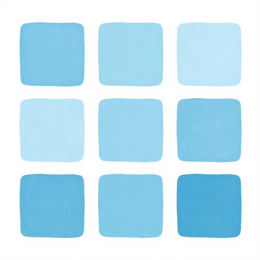 A row of several paint swatches showing very subtle changes in a single shade of blue.