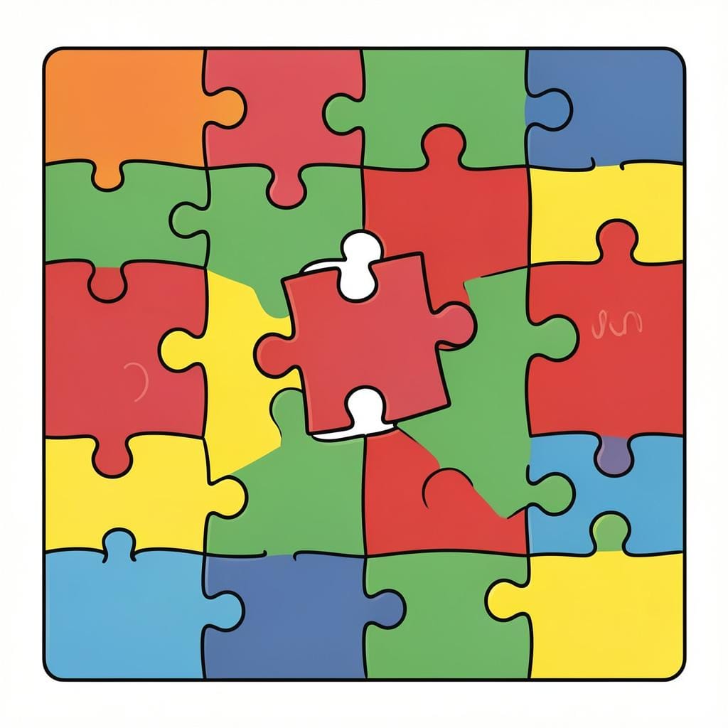 A single puzzle piece fitting exactly into a matching gap in a completed puzzle.