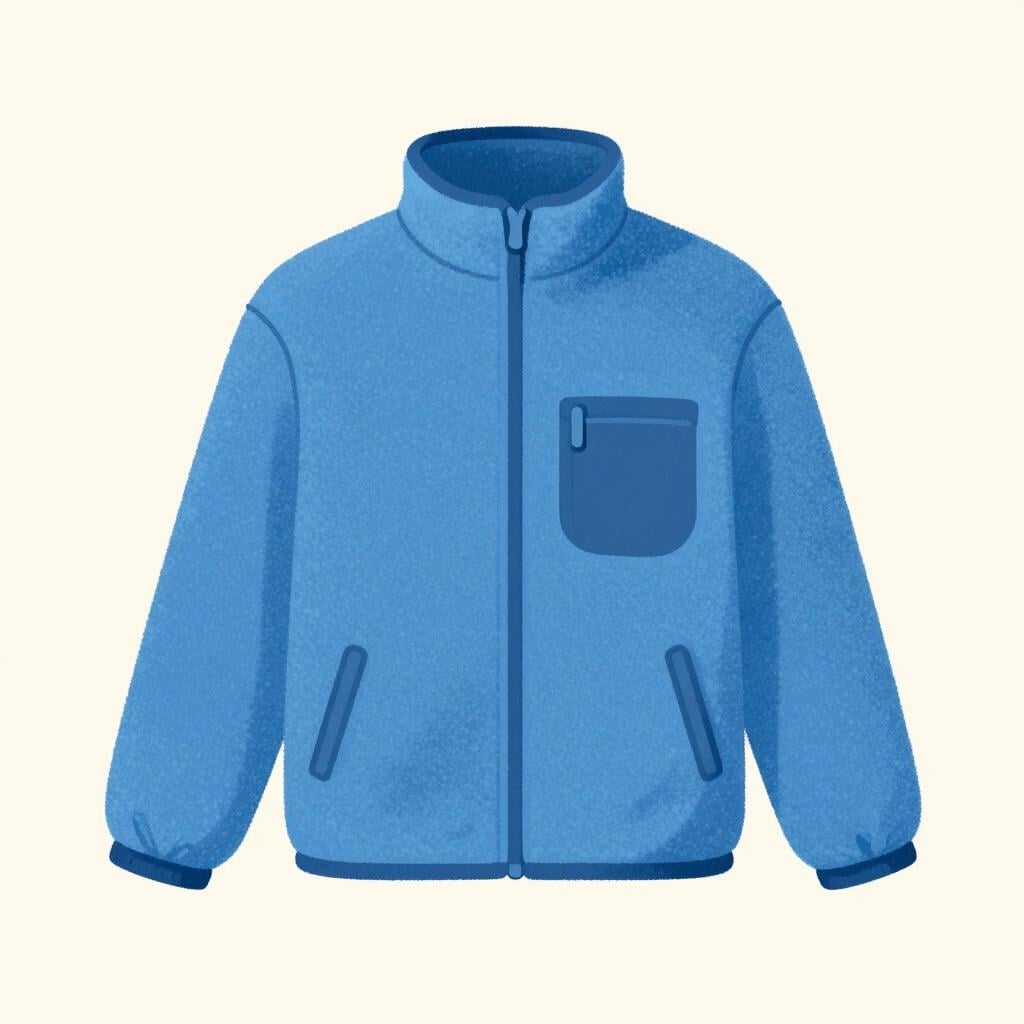 Uma jaqueta de fleece azul simples e grossa com fecho e gola alta.