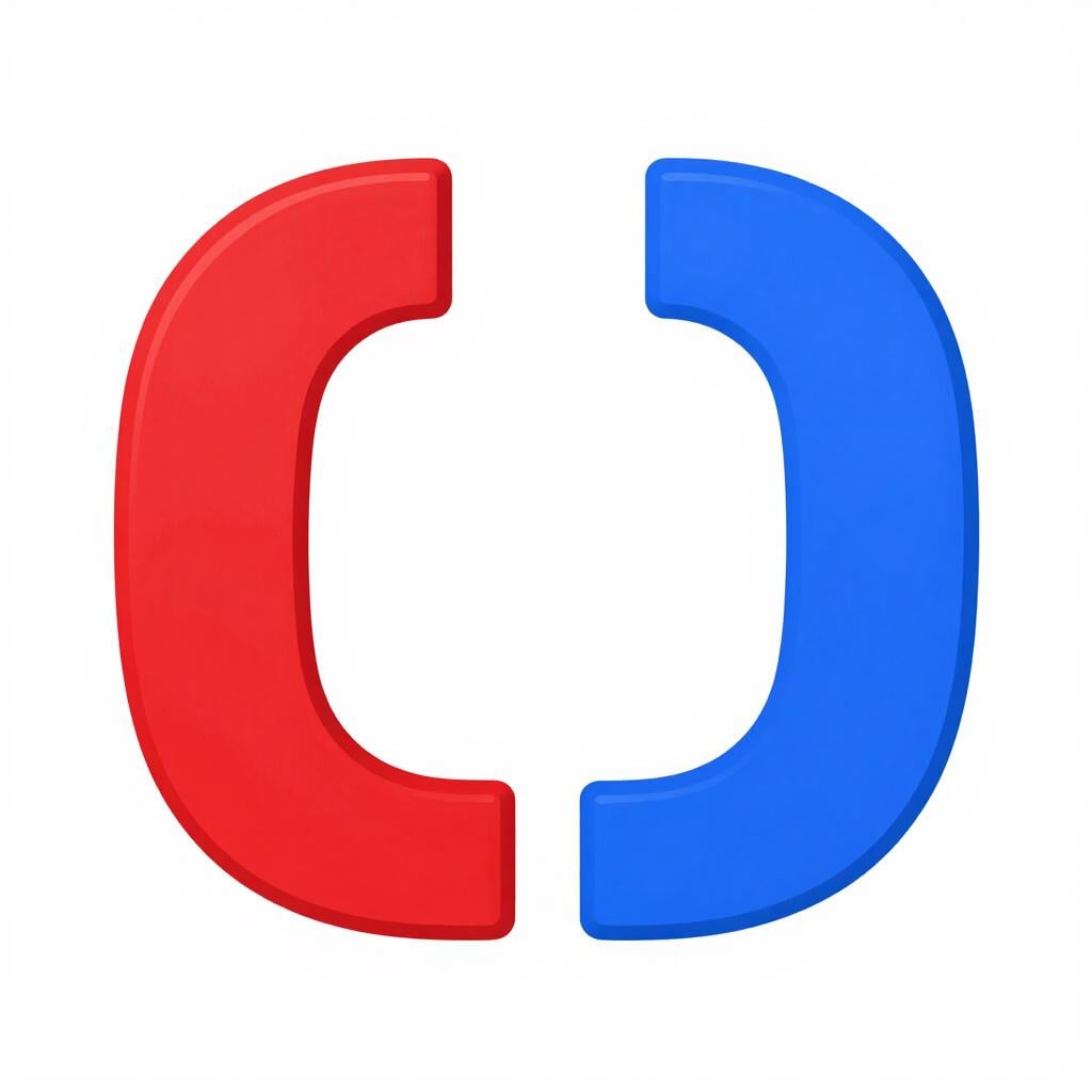 Um íman simples vermelho e azul mostrando extremidades opostas.