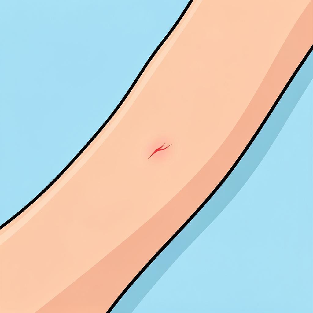 A close-up illustration of a small, light scratch on a person's forearm.