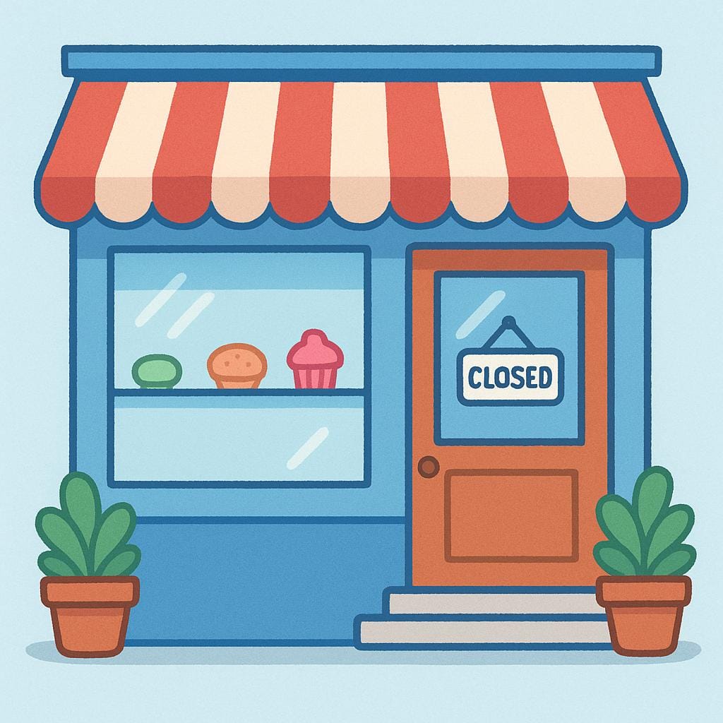 A simple illustration of a brightly colored commercial shop building with a large window and a welcoming entrance.
