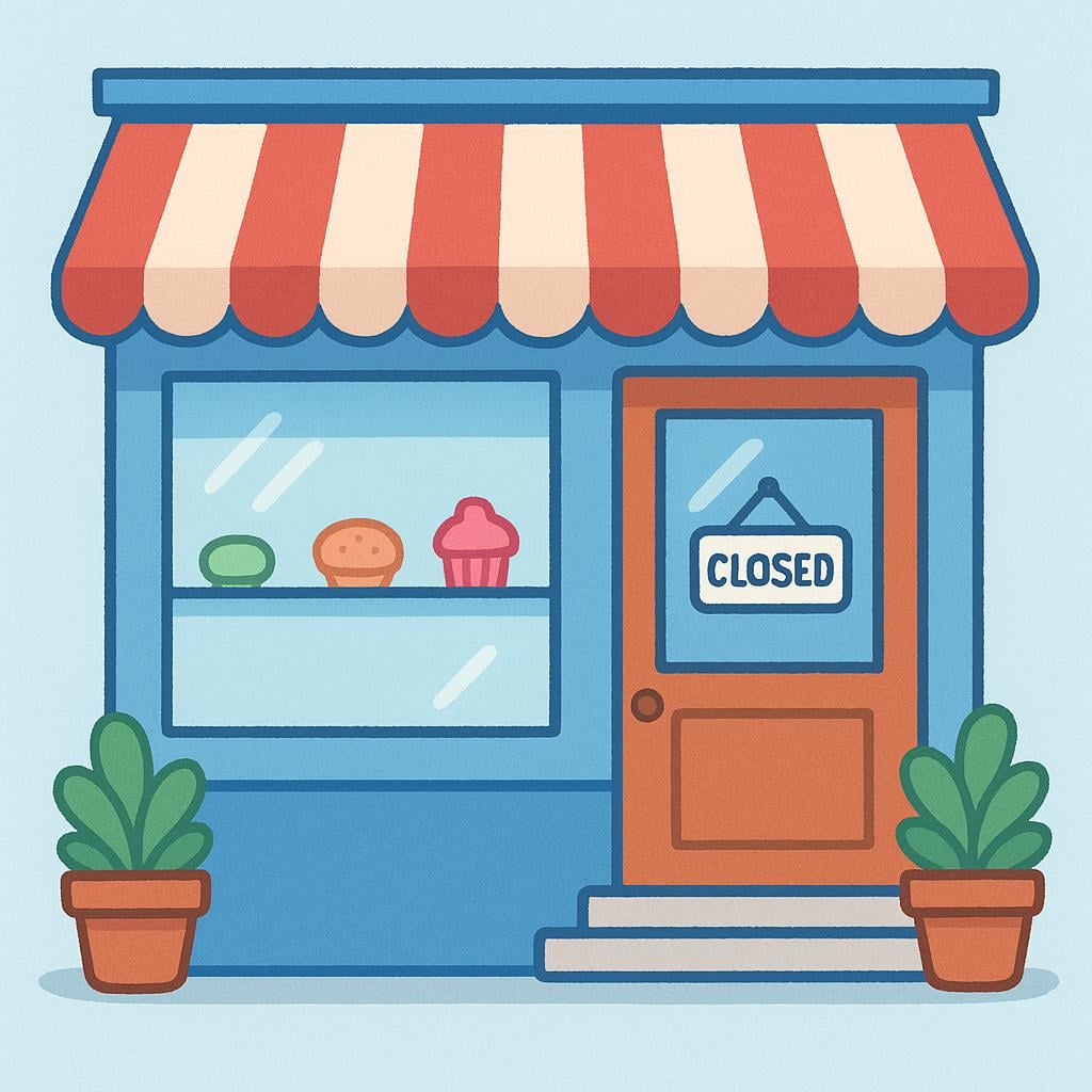 A simple illustration of a brightly colored commercial shop building with a large window and a welcoming entrance.