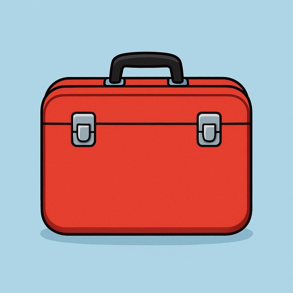 A single, bright red, rectangular travel suitcase with a handle, depicted in a simple style.