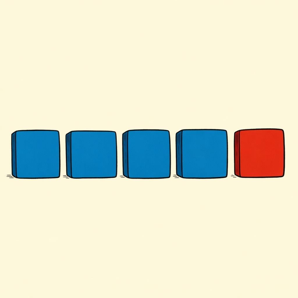A row of blocks where the last block is marked in a special color, indicating the final item in the series.