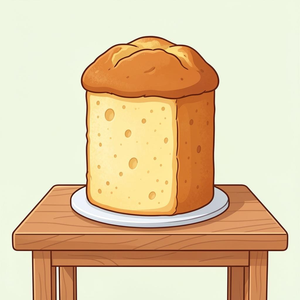 Una torta dorata perfettamente cotta poggiata sul bancone della cucina.