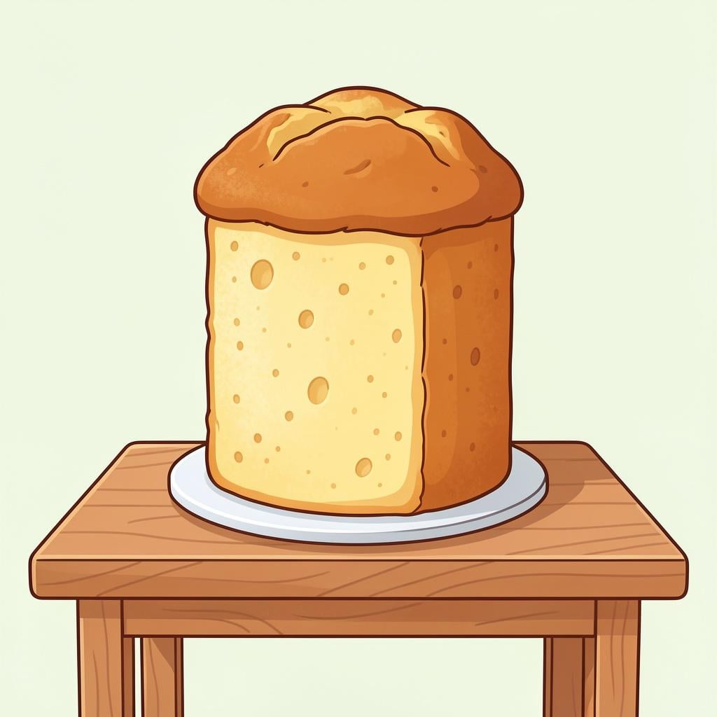 A perfectly baked golden cake sitting on a kitchen counter.