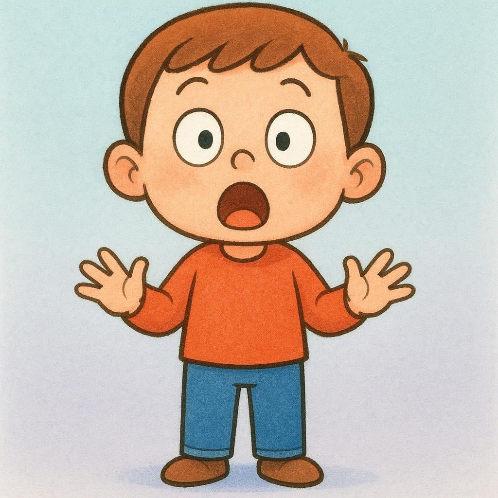 A cartoon person standing frozen in place with their mouth wide open and eyes large, showing an expression of extreme shock and surprise.