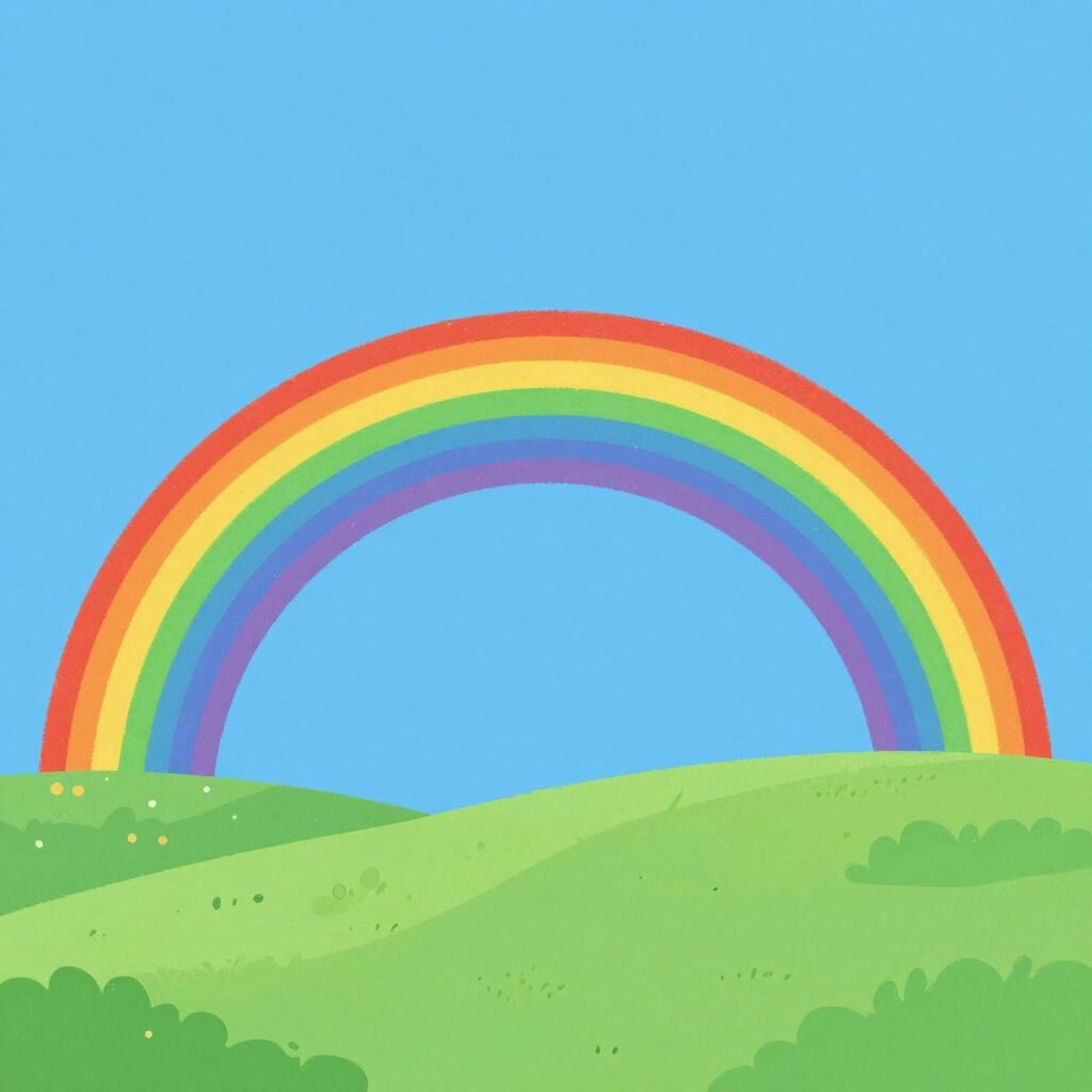 Un arc-en-ciel vibrant s'arquant dans un ciel bleu clair, montrant une gamme complète de couleurs.