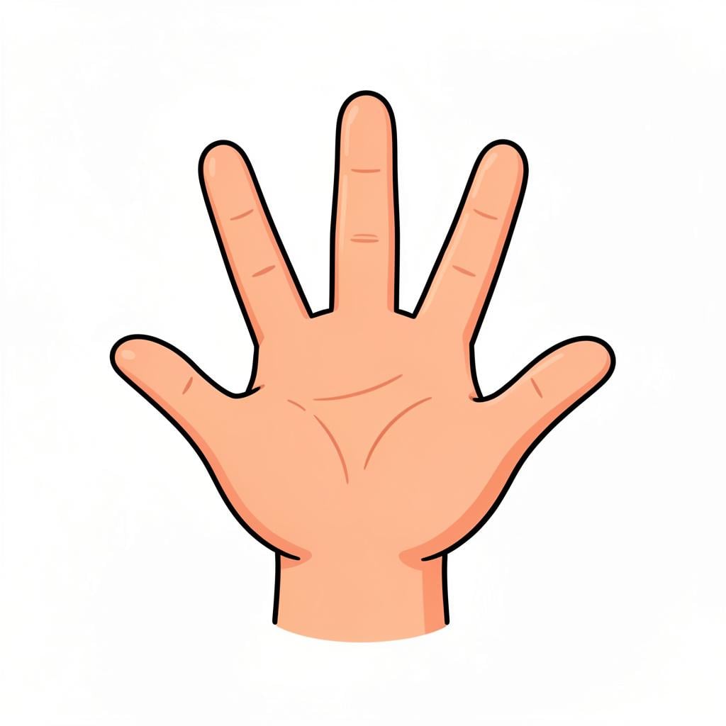 A close-up of a colorful hand showing five distinct fingers.