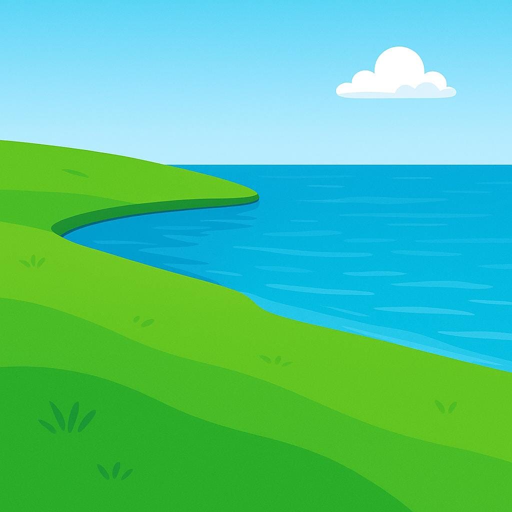 A simple illustration showing a field or large area with a distinct line marking the edge or border.