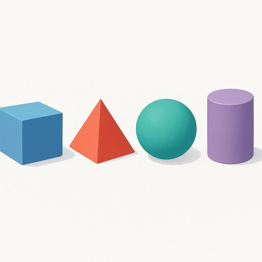 A collection of four brightly colored, distinct geometric blocks resting on a flat surface, symbolizing verifiable facts.