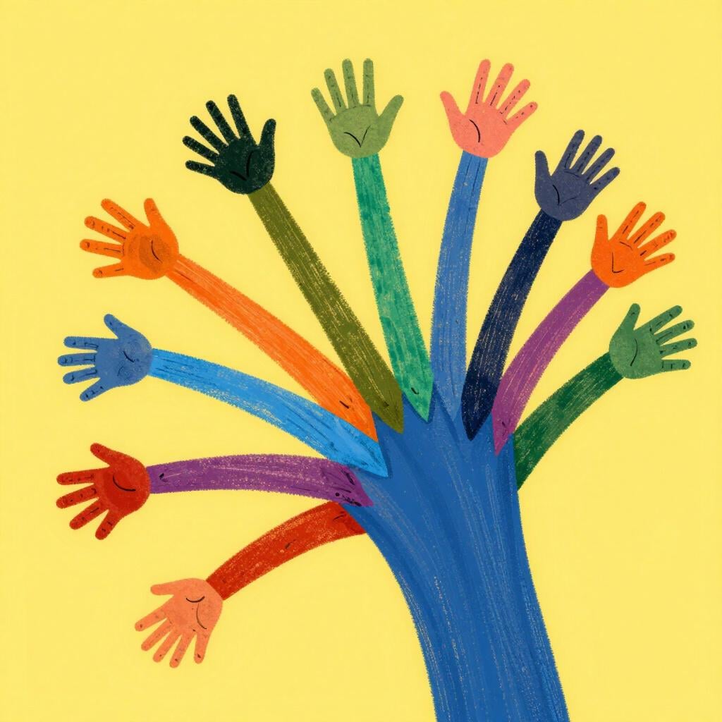 Eine Person mit vielen zusätzlichen cartoonhaften Händen, die sich in verschiedene Richtungen erstrecken und die metaphorische Bedeutung eines Grabschers darstellen.