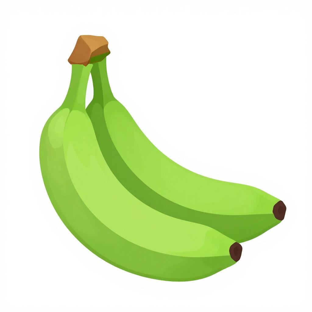 Uma banana verde e dura em um fundo simples.