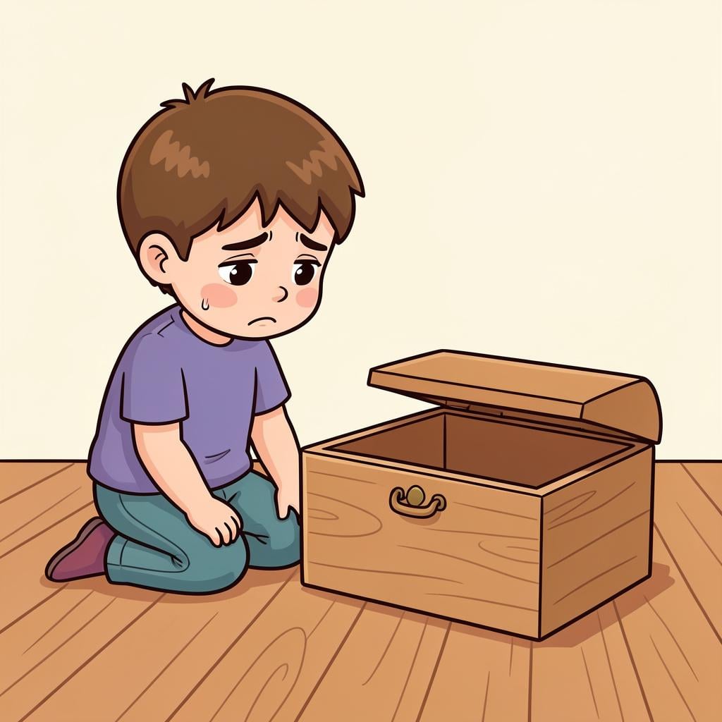 A sad child looking at an empty space where their toy used to be.