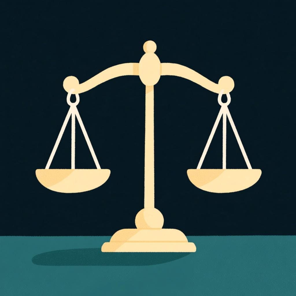 The balanced scales of justice, symbolizing the legal system.