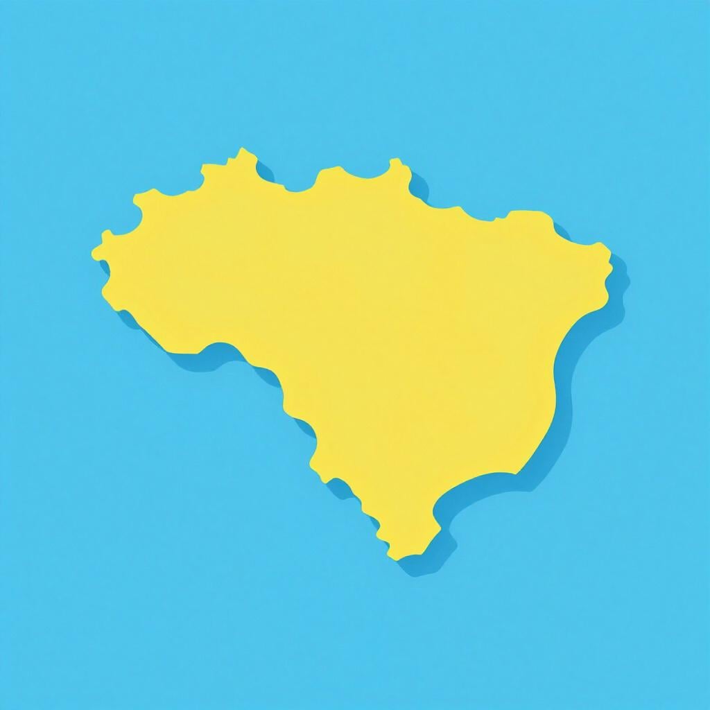 A colorful map of a single country surrounded by a simple blue ocean.