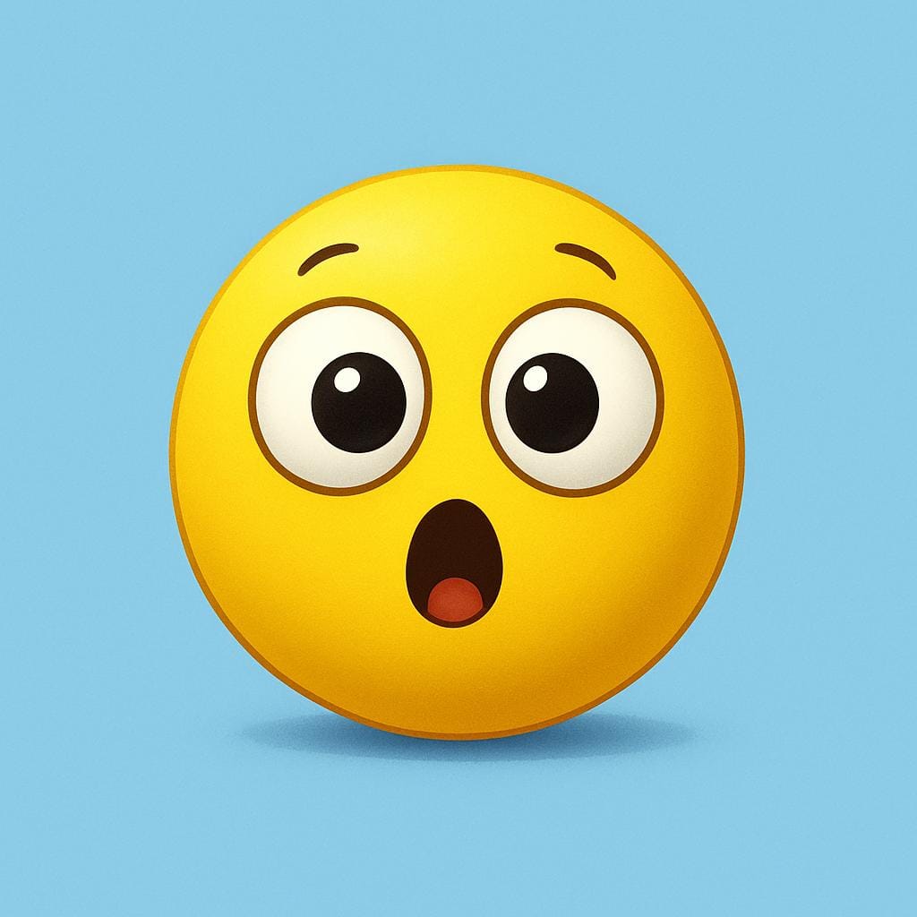 A simple storybook illustration of a small, round creature with wide, astonished eyes and an open mouth, clearly showing a reaction of extreme surprise or shock.