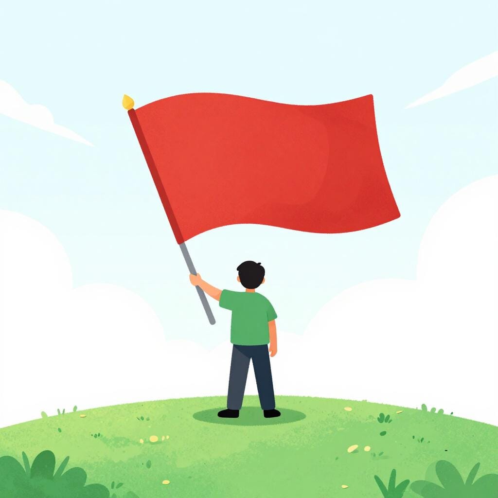 A person standing proudly while holding a large flag, looking towards the horizon.