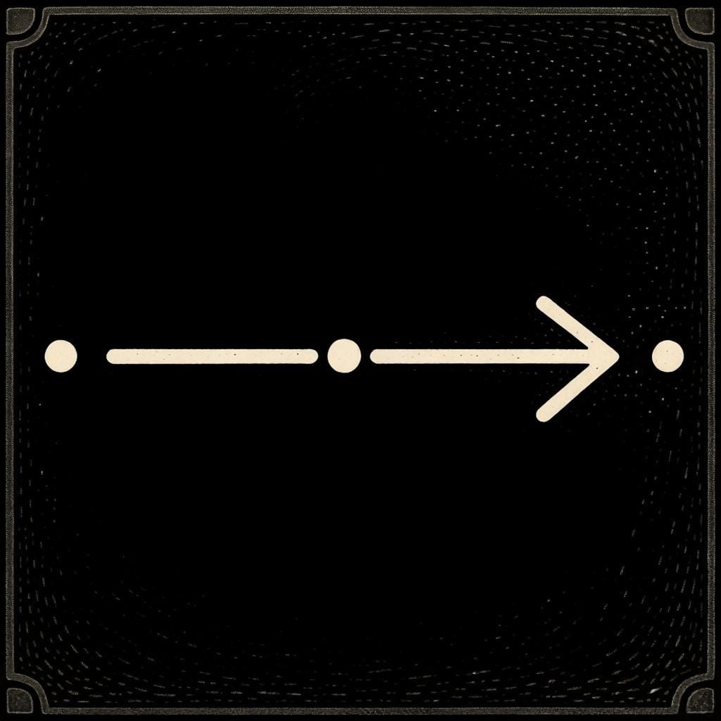 A horizontal arrow with three dots on it, representing past, present, and future.