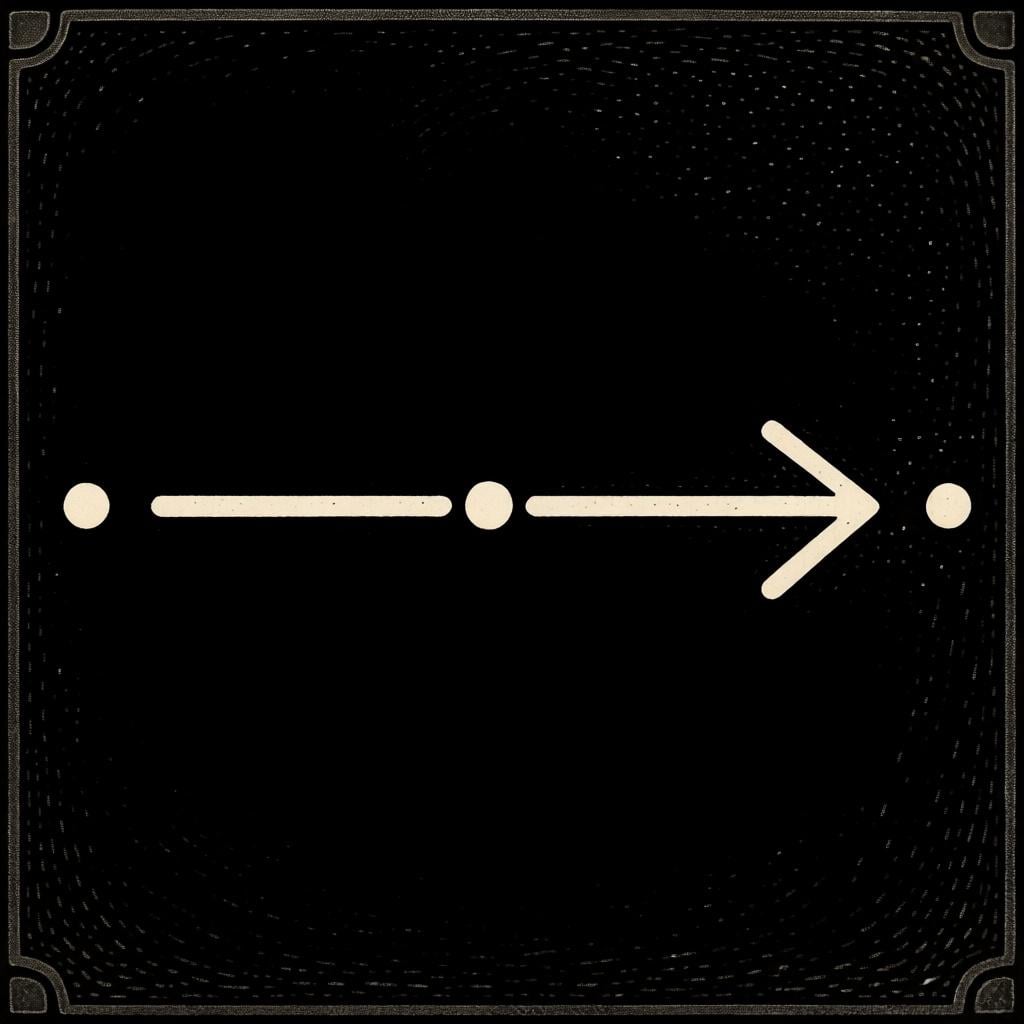 A horizontal arrow with three dots on it, representing past, present, and future.