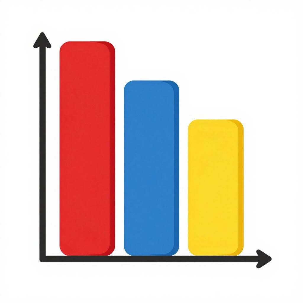 Ein bunter Balken-Diagramm, das drei Balken unterschiedlicher Höhe auf sauberem Hintergrund zeigt.