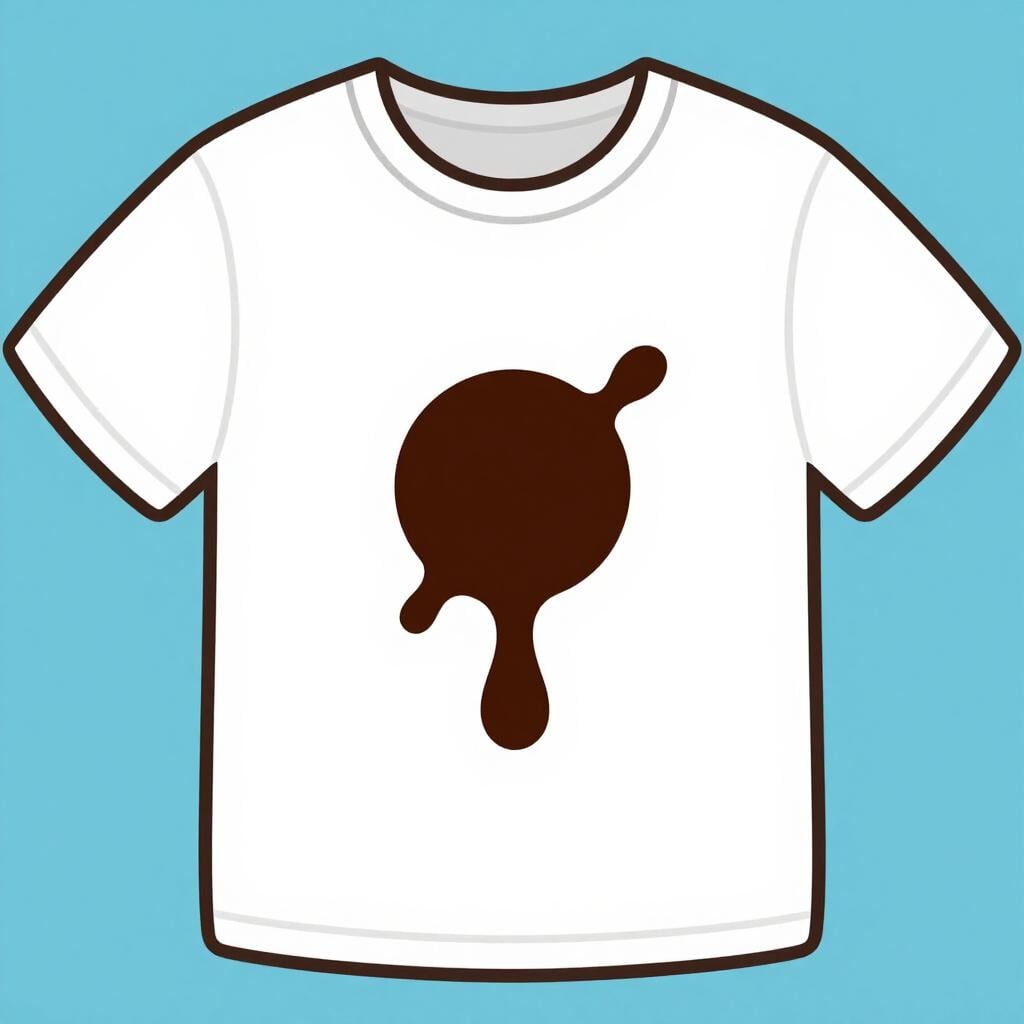 A white shirt with a large, dark brown coffee stain on the front.