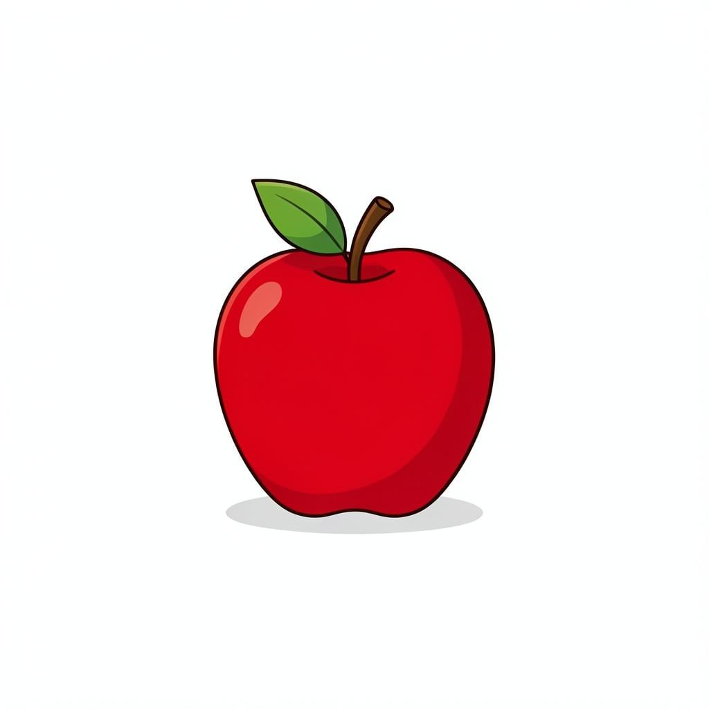 A single bright red apple sitting alone on a plain white table.