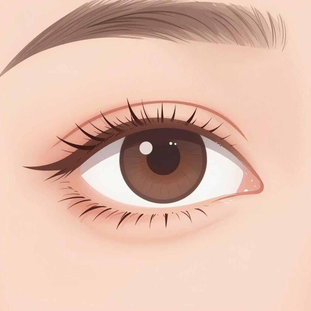 Eine Nahaufnahme einer menschlichen Augenillustration mit teilweise geschlossenem Augenlid.