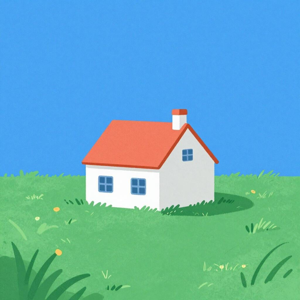 Una piccola casa blu parzialmente sommersa dall'acqua con alcuni alberi verdi che spuntano.