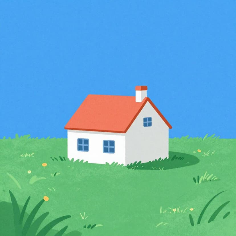 Una piccola casa blu parzialmente sommersa dall'acqua con alcuni alberi verdi che spuntano.