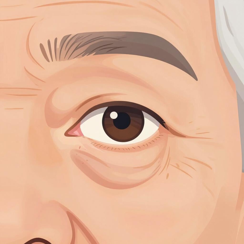 Eine Nahaufnahme des Augenbereichs einer Person, die sanfte Lachfältchen und Falten auf der Haut zeigt.