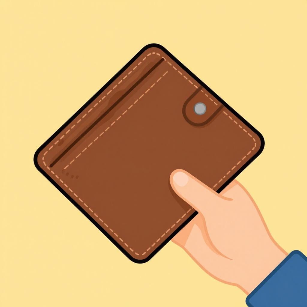 A hand holding an empty, upside-down leather wallet with no coins or bills falling out.