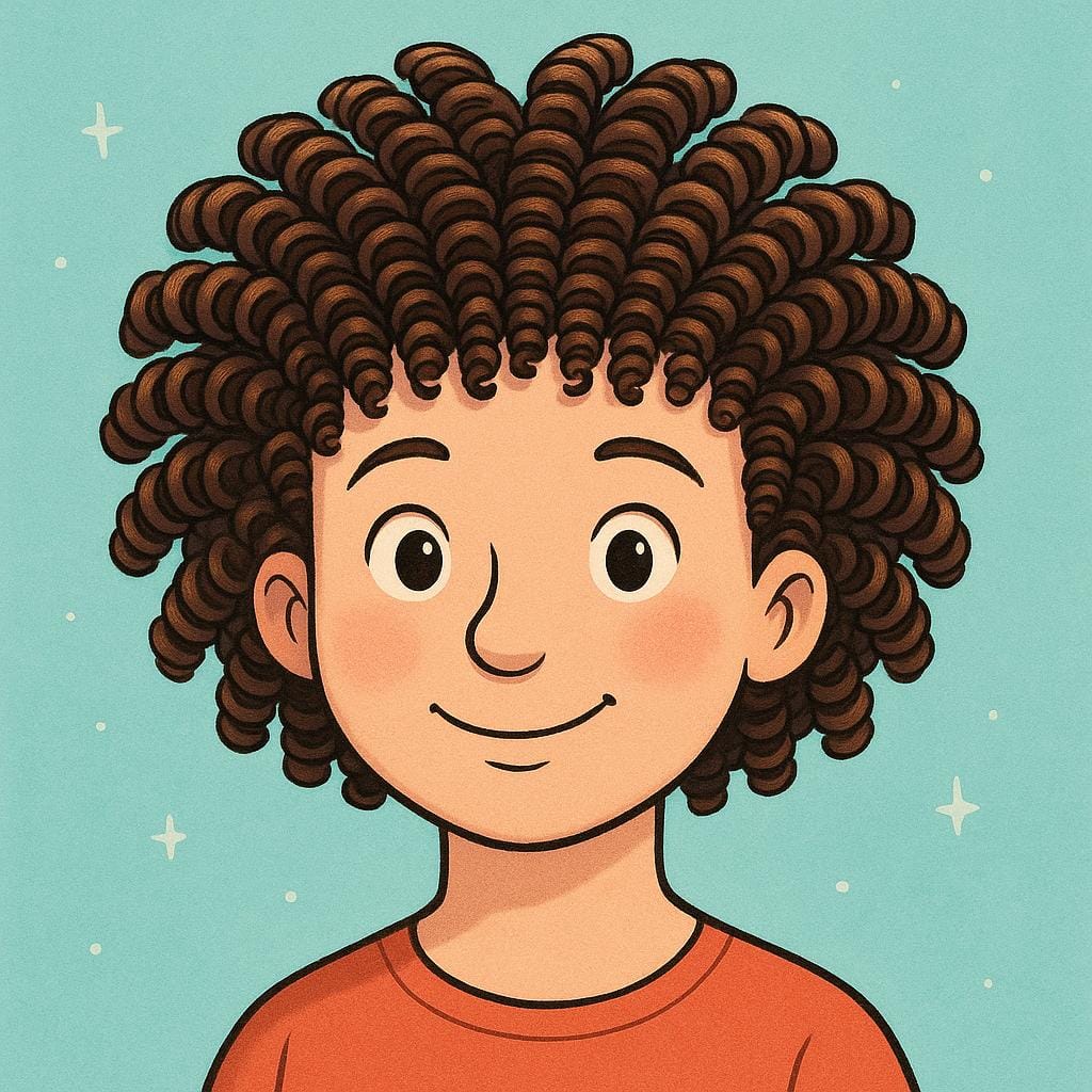 A simple illustration of a person's head featuring a large volume of tightly coiled, spring-like curls, representing a permanent wave.