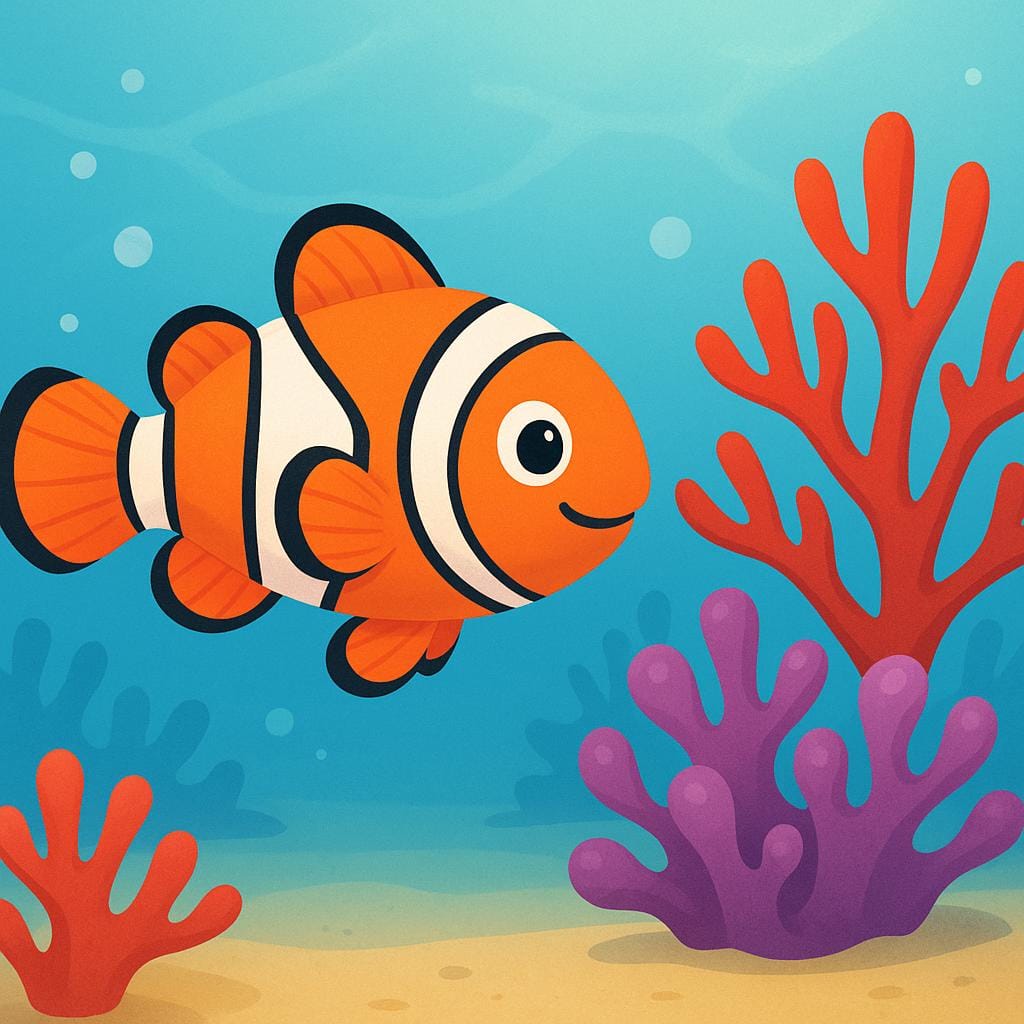 A bright orange and blue tropical fish swimming next to vibrant red and purple coral underwater.