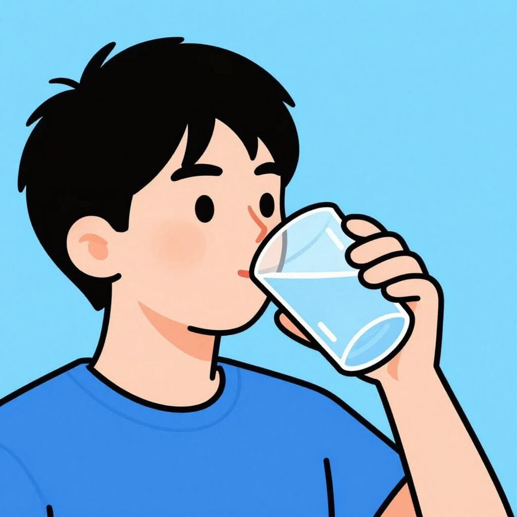 Une illustration simple d'une personne buvant un verre d'eau pour montrer une fonction corporelle de base.