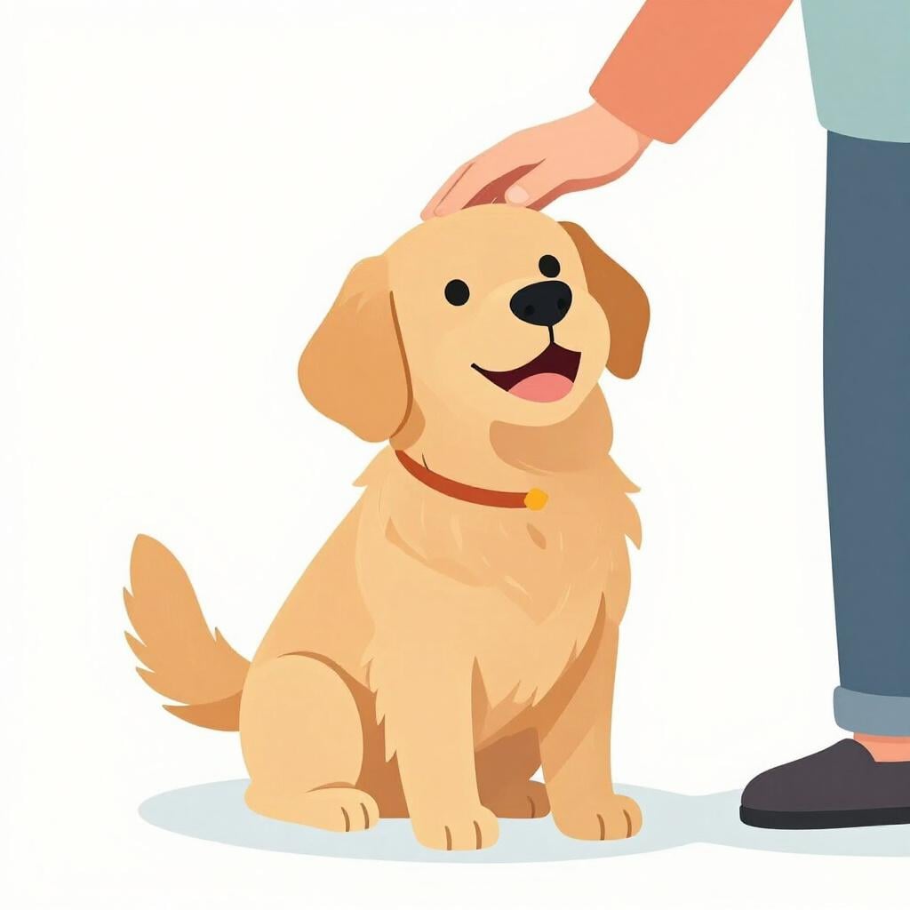 Un golden retriever felice che scodinzola e sorride a una persona.