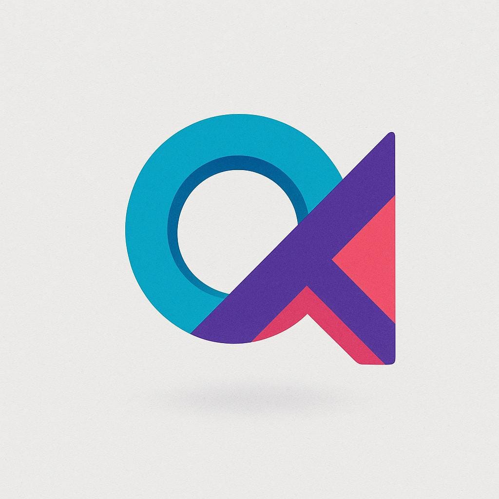 A single, brightly colored, geometric shape floating against a plain background, representing an abstract alphabet symbol.