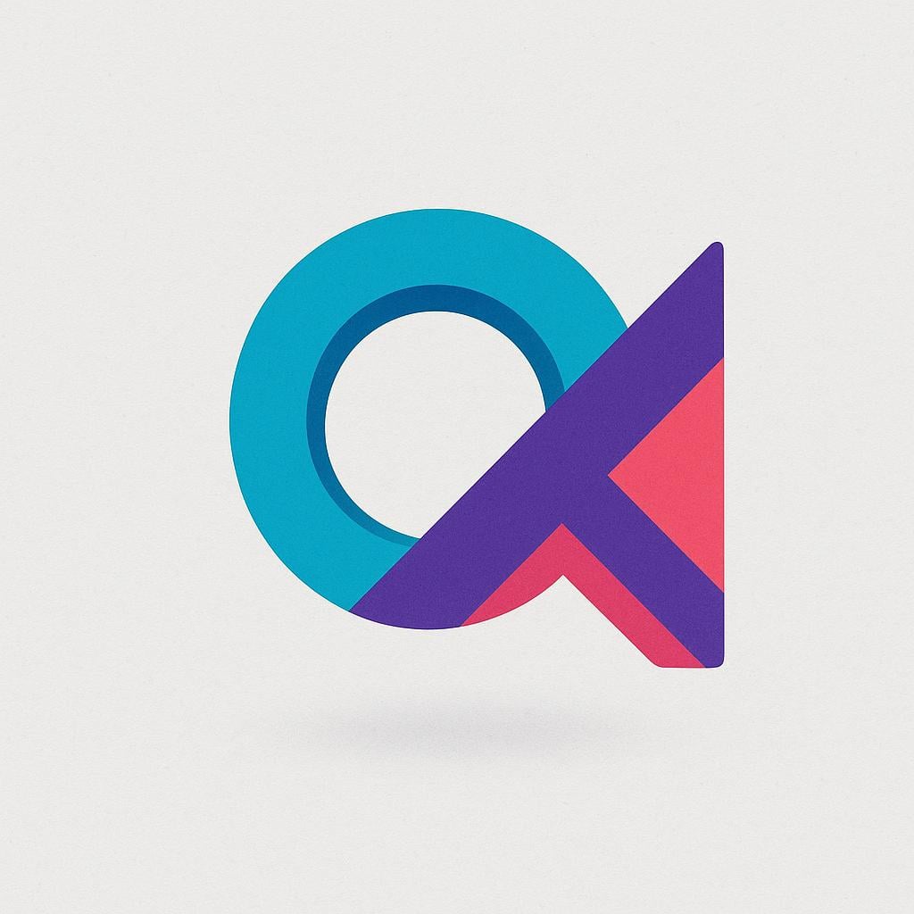 A single, brightly colored, geometric shape floating against a plain background, representing an abstract alphabet symbol.