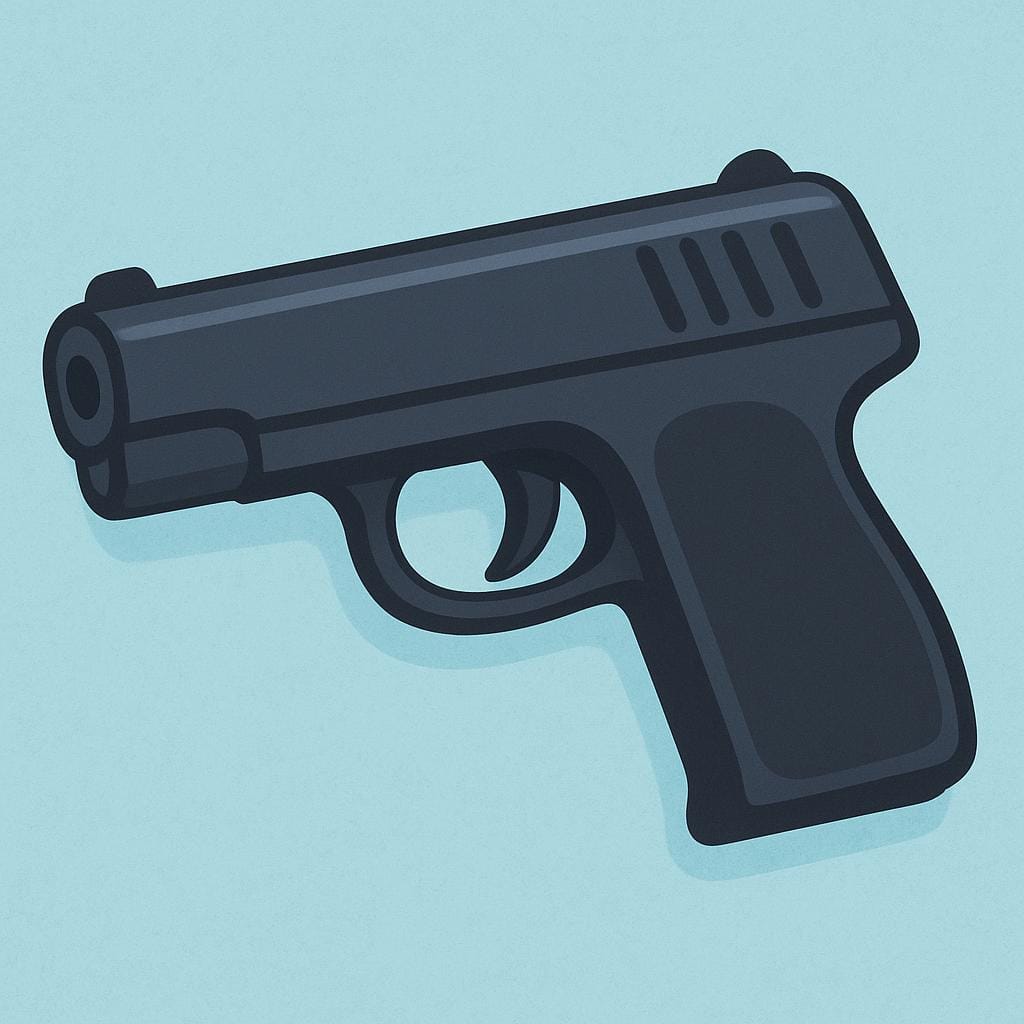 A simple, dark-colored handgun resting on a surface.