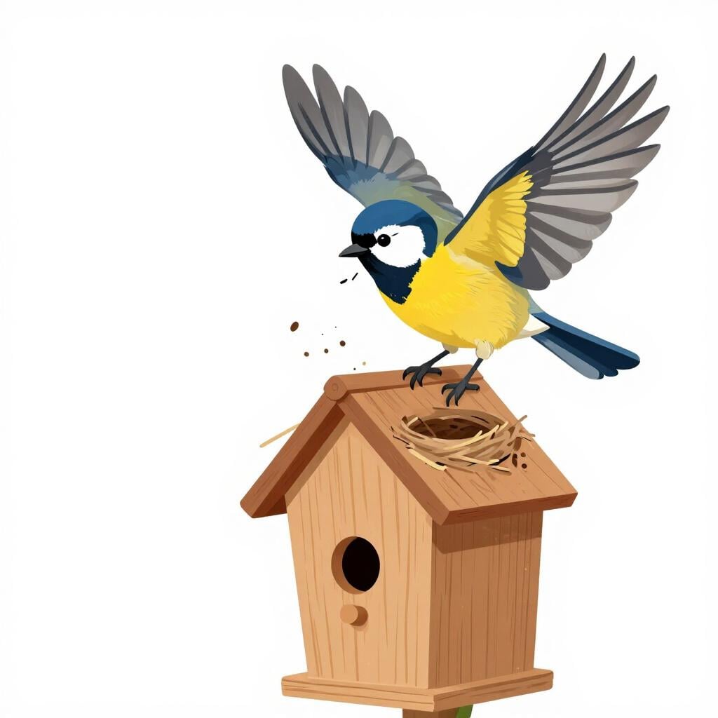 A small bird landing back on its nest in a tree, regaining its place.