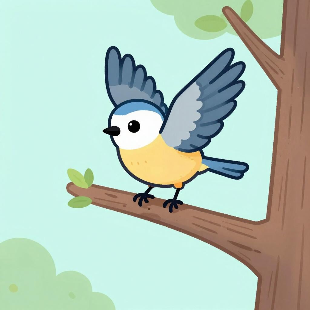 A small bird standing at the edge of a high branch, looking down and preparing to take its first flight.