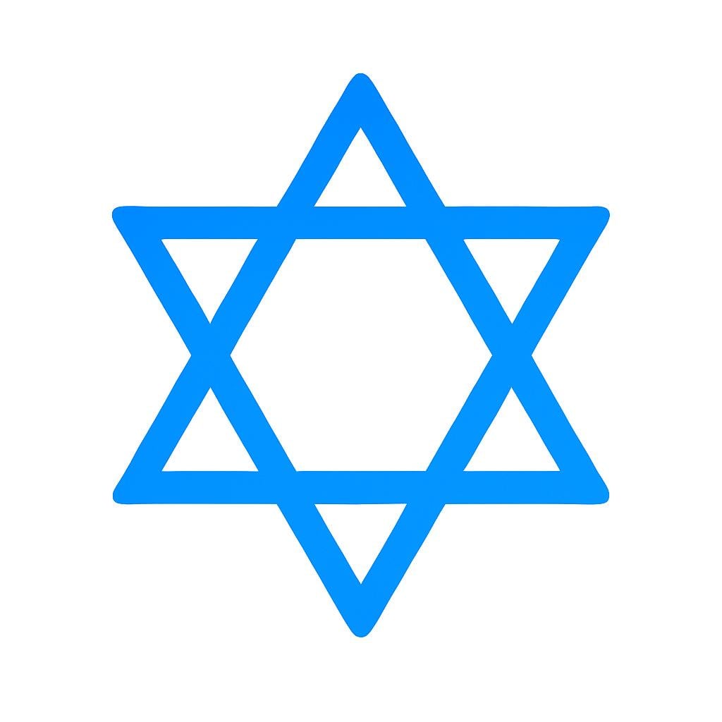 A simple, bright blue six-pointed Star of David symbol centered on a plain background.