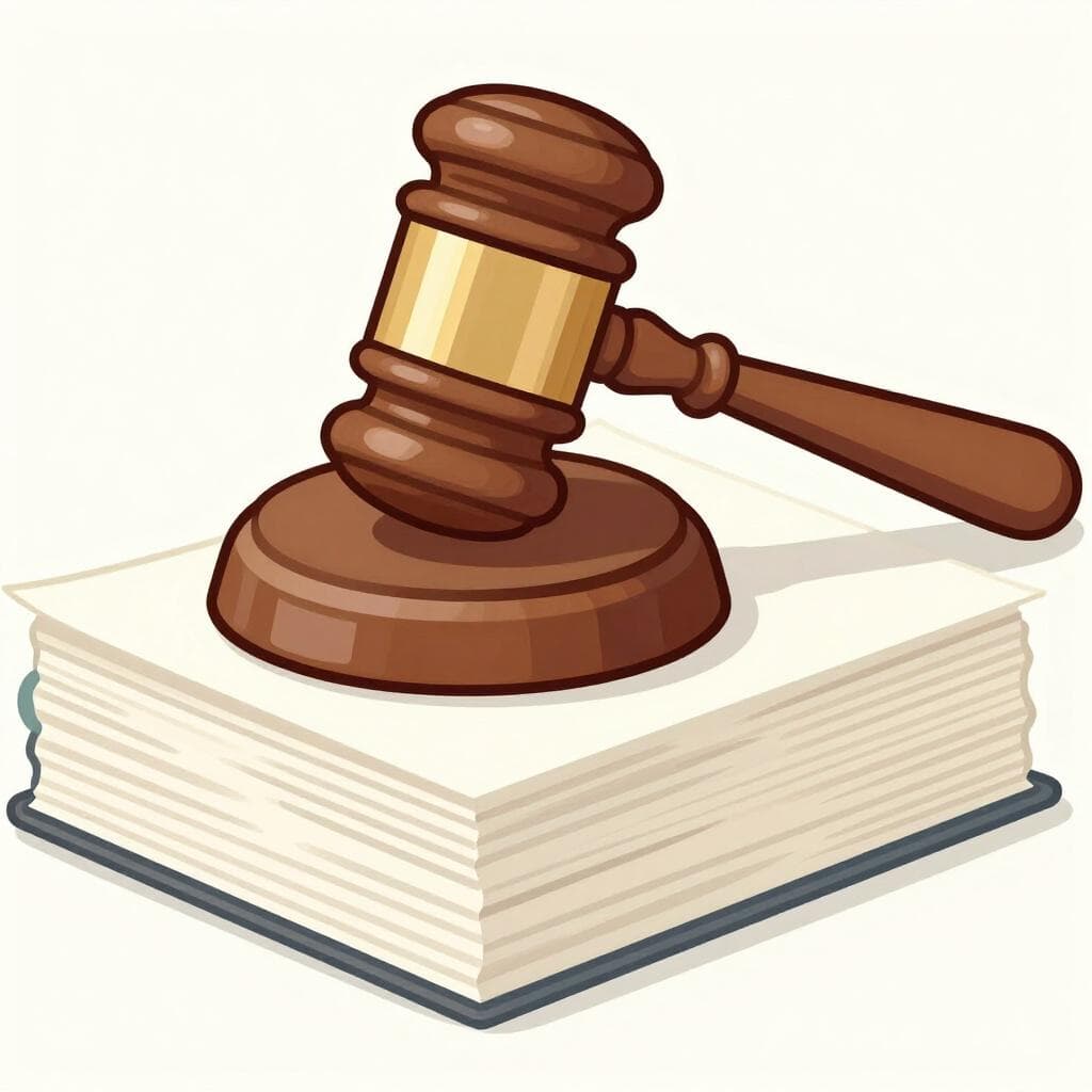 Een houten gerechtsklopper rustend op een dikke stapel papieren documenten op een bureau.