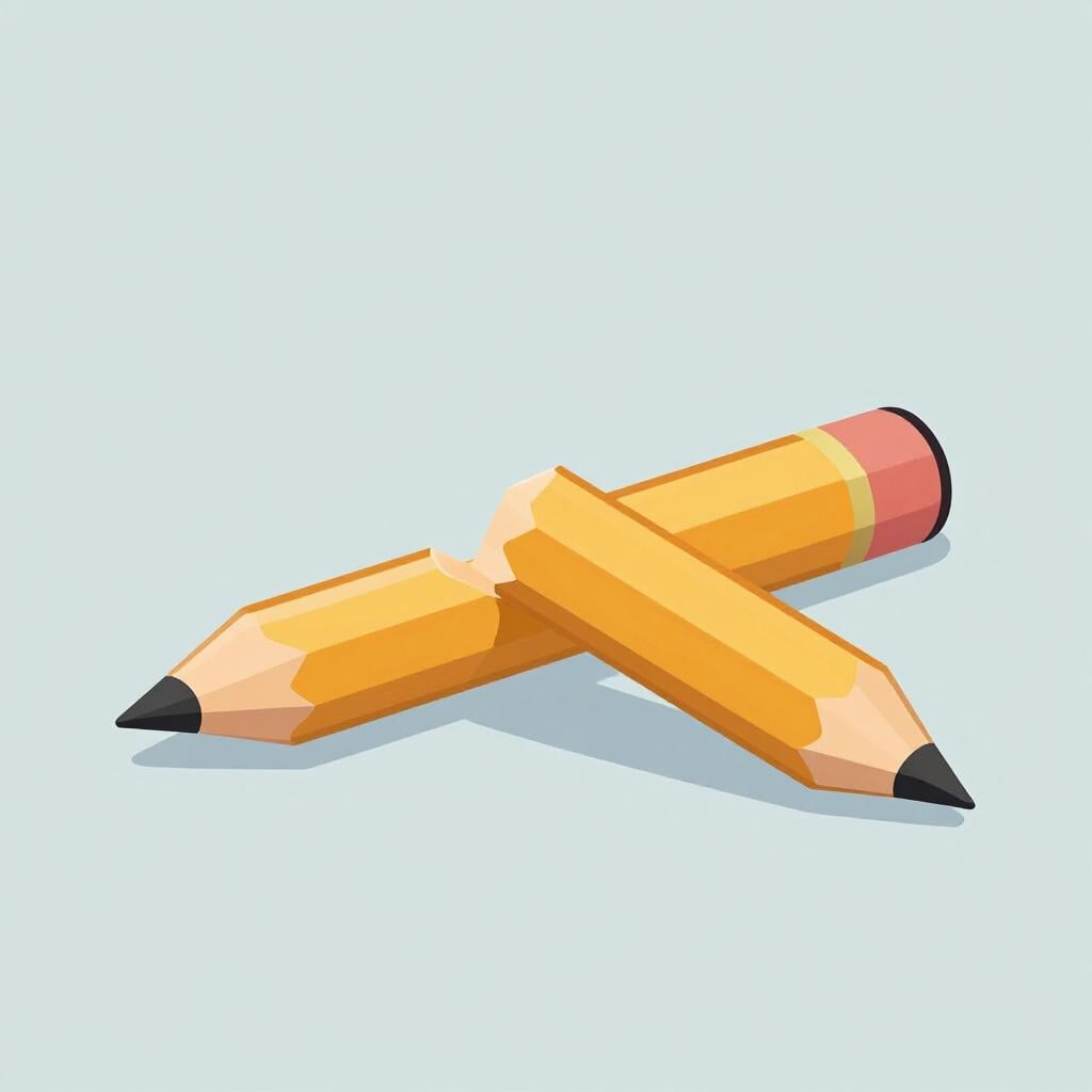 Uma ilustração colorida de um lápis de madeira partido em dois pedaços.