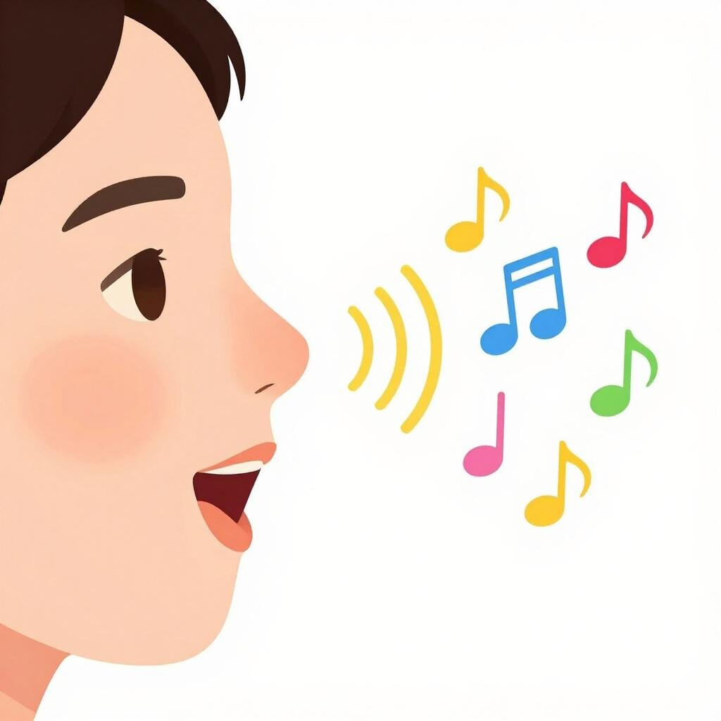 Een persoon met de hand bij het gezicht, mond open alsof hij neuriet of een geluid maakt.