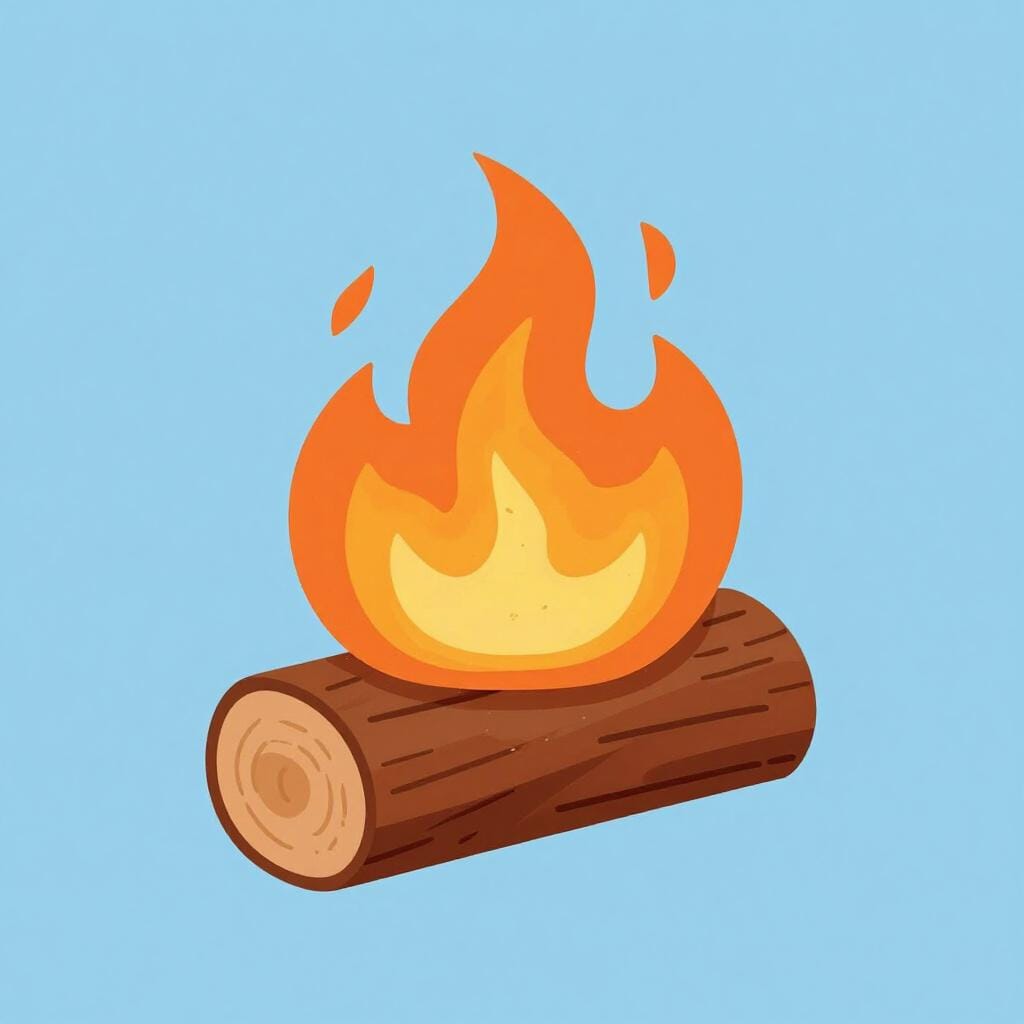 A single wooden log with bright orange and yellow flames rising from it.
