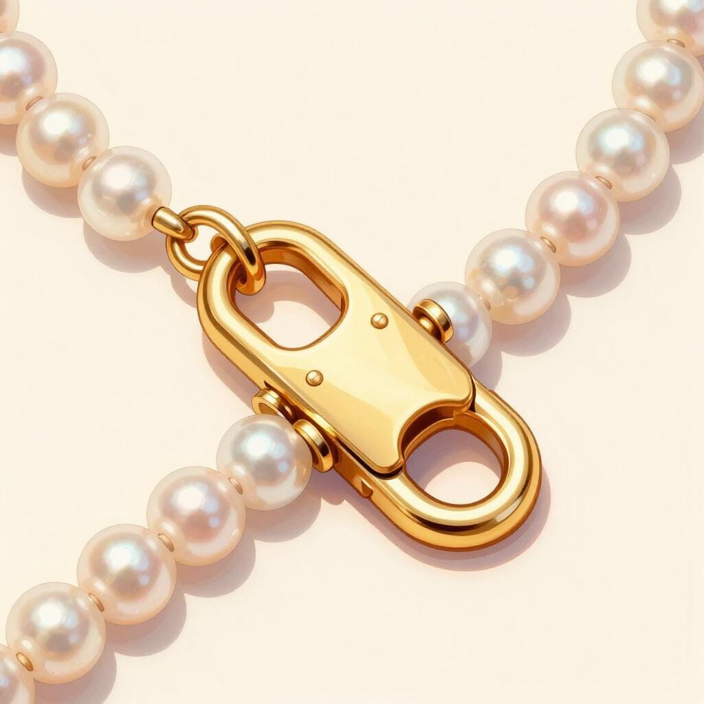 Een decoratieve gouden sluiting die een ketting vastmaakt.