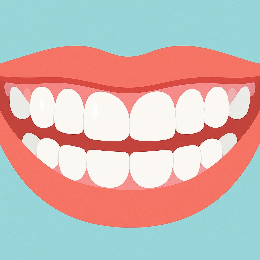 A visual representation of a wide smile featuring a full, healthy set of bright white teeth.