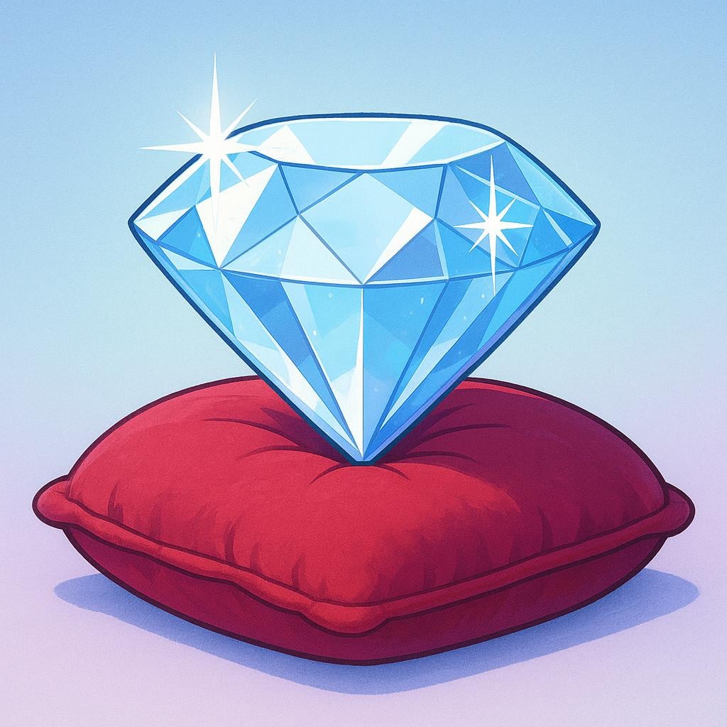 A massive, perfectly cut, sparkling diamond gemstone resting on a deep red velvet cushion, symbolizing great material wealth.